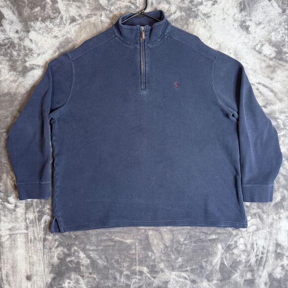 Vintage Polo Ralph Lauren Quarter-Zip Long Sleeve Blue Size X-Large Small Pony - Picture 1 of 8